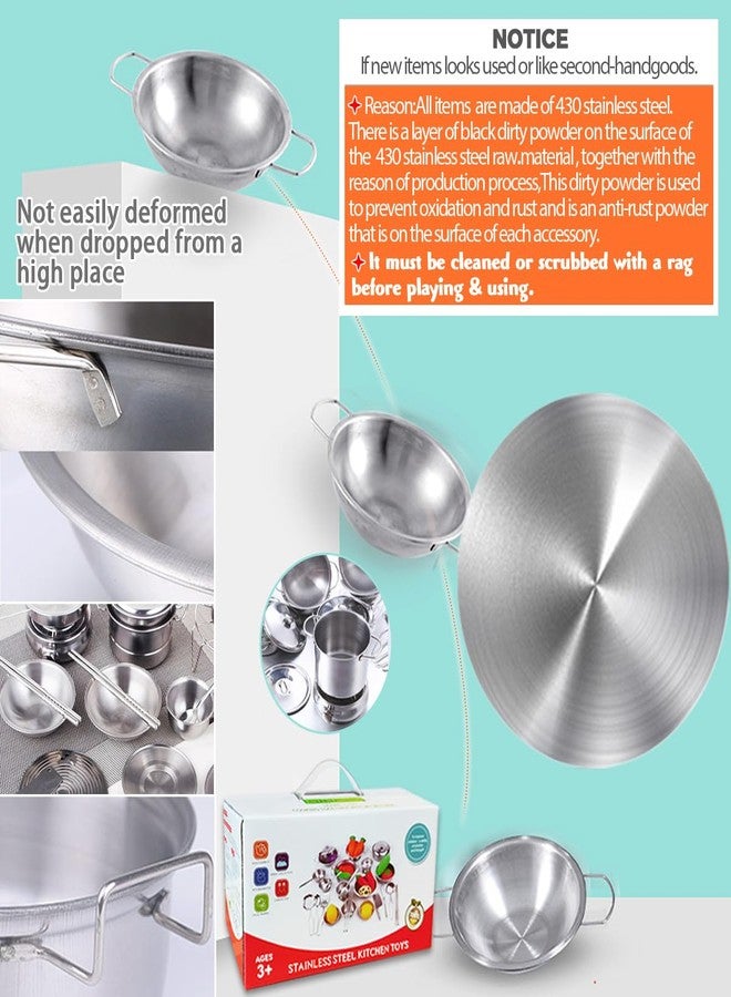 KEJIH Tiny Classic Stainless Steel Kitchen Toys Cooking Utensils Set-Pretend Play Pots Pans Toy Cookware Kits for Kids Cooking Utensil Set Interactive Learning Role Play Educational Toys for Kids Mini Size - Image 4